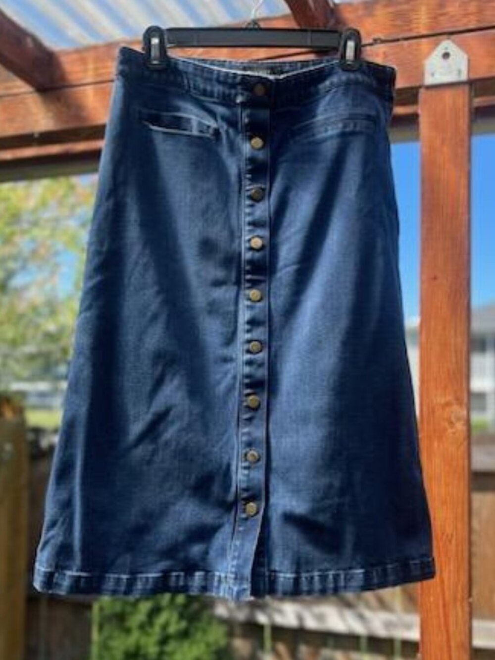 Vintage Dark Wash Button Front Denim Midi Skirt-Size 10